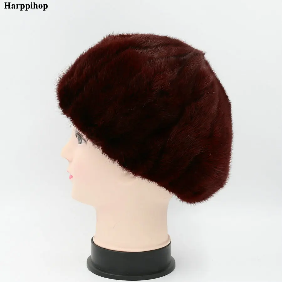 Harppihop шапка из натурального меха норки для женщин, модная теплая однотонная шапка из