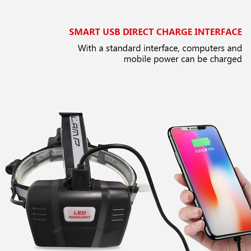 Micro USB Головной фонарь повышенной яркости Мобильная электрическая фара 18650