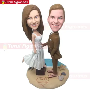 

Personalized Beach Wedding Cake Topper Custom Bobble Head Clay Figurine Based on Customers' Photo Using As Wedding Cake Topper W