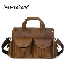 NEWEEKEND Vintage Genuine Leather Crazy Horse Handbag Crossbody Shoulder Travel Luggage 16 Inch Laptop Bag for Man YD8045