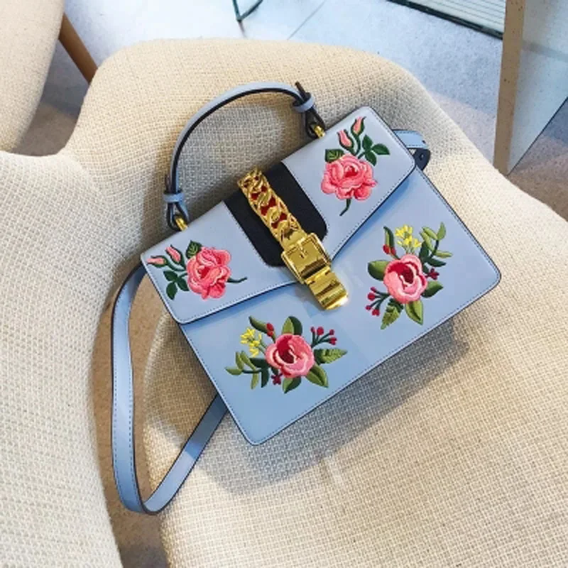 

BENVICHED Luxury Brand Flower Flap Bag Women High Quality PU Leather Crossbody Shoulder Bag Square Embroidery Messenger D162