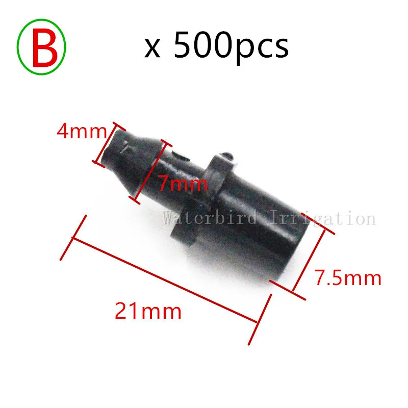 500 шт./упак. 1/4 дюйма плоский разъем для микро разбрызгиватель один колючий переходник Micro тепличного орошения фитинг для разбрызгивателя T102 - Цвет: B  7.5mm