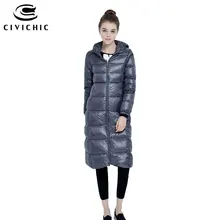 CIVICHIC Топ класс плюс размер женская утепленная пуховая куртка Тонкий длинный теплый пальто женская зимняя с капюшоном стеганая мягкая верхняя одежда DC548