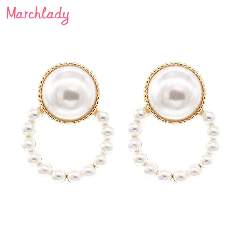 

Fashion Dangle Earrings Round Acrylic Pearls Mosaic Bijoux For Women Pendant Accessories Korean Gold Color Alloy Drop Earring