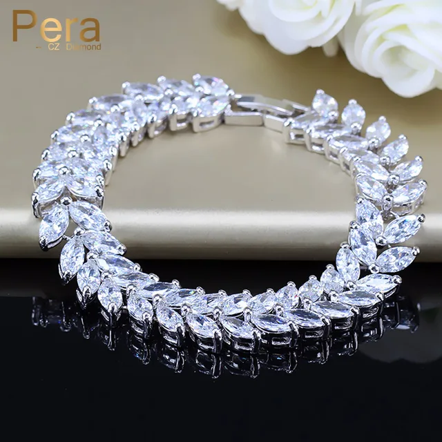 Best Price Luxury 925 Sterling Silver Jewelry Bridal Accessories Leaf Shape CZ Crystal Stone Big Wedding Bracelets & Bangle For Brides B025