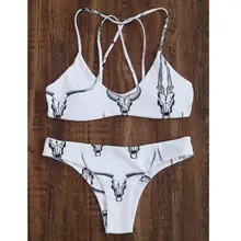 Women Swimwear Bandage Animal Print Floral Bikini Set Printing Push-up Bra Bathing Suit Swimsuit White