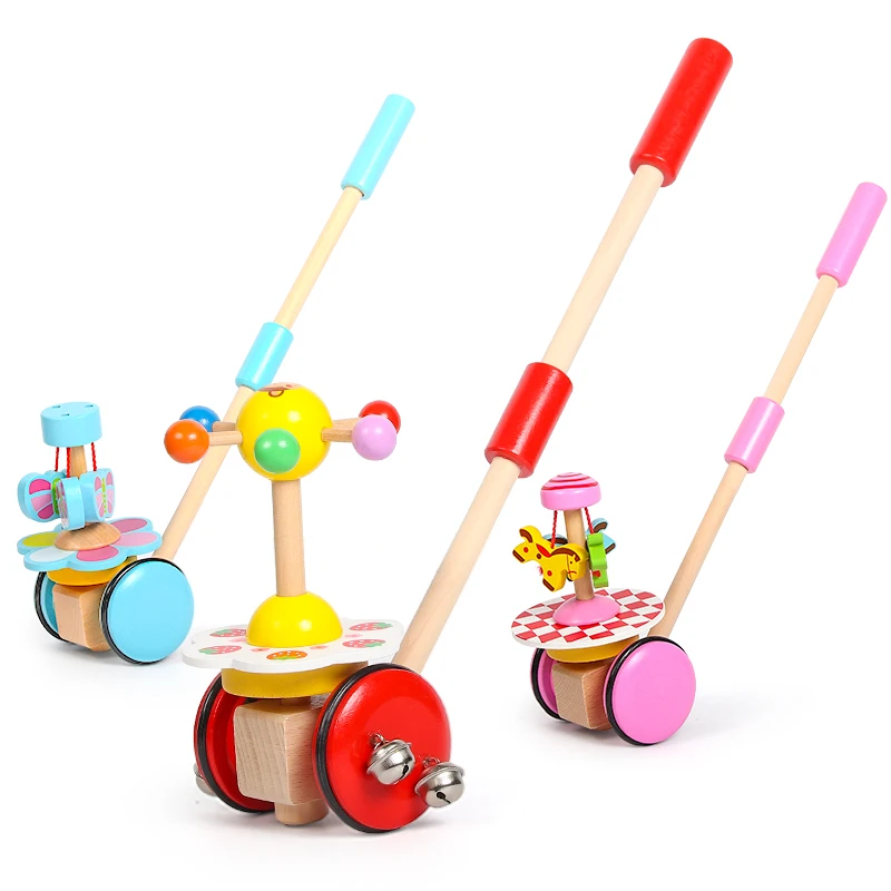 Bambini di legno di spinta del bambino singolo-pole walking trolley bambino a piedi piccolo aereo giocattoli 1-2-3 anni di età