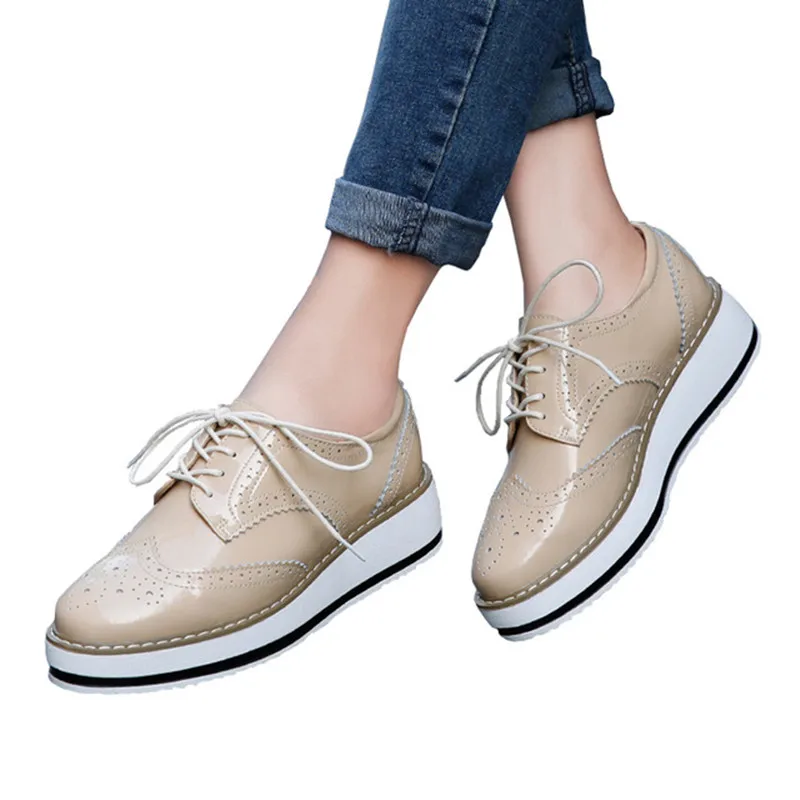 Spring Creeper Women Shoes Patent Leather Platform Shoes Women Flats Fashion Loafers Women Brogues Shoes Oxford Footwear