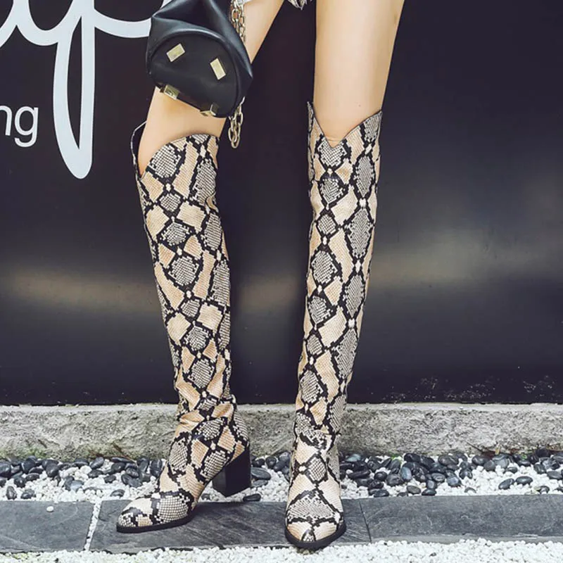 

TINO KINO Women Autumn Stretch Snake Shape Over The Knee Boots Female Pointed Toe Fashion Plus Size Shoes Ladies High Heels
