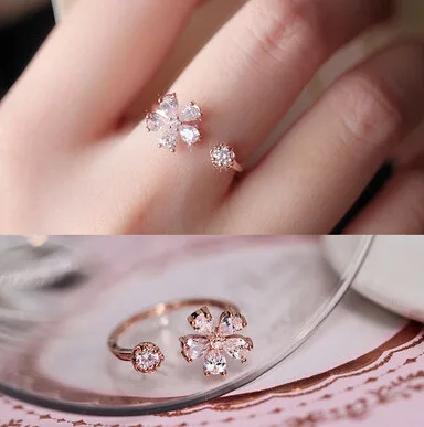 

2019 New flowers zircon delicate adjustable open Rings for women girls fashion jewelry all-match elegant Quality crystal Rings