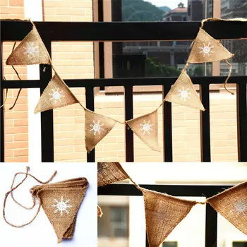 

1.6M Christmas Snowflake Flag Hessian Flags And Banners Rustic Hessian Garland Bunting Enfeites De Natal