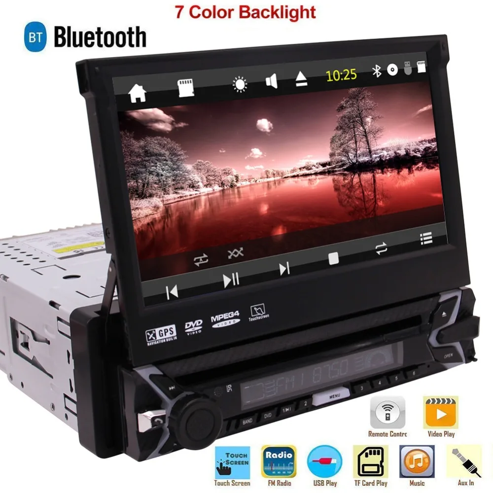 

Car Stereo DVD Player In Dash Headunit with 7 Inch Capacitive Touch Screen Support GPS Navigation Bluetooth USB SD SWC Remote