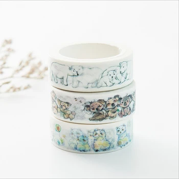 1X 15mm*7m Cute animal polar bear washi tape DIY decoration scrapbooking planner masking tape adhesive tape sticker stationery 15mm 7m creative colorful memory scenery succulent plants washi tape adhesive tape diy scrapbooking sticker label masking tape