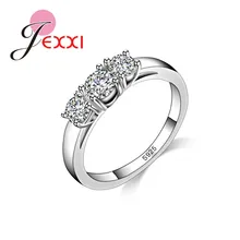 JEXXI Wedding Jewelry Stamped 925 Silver Rings For Women Luxury Three Crystal Rhinestone Engagement Finger Rings Free Shipping