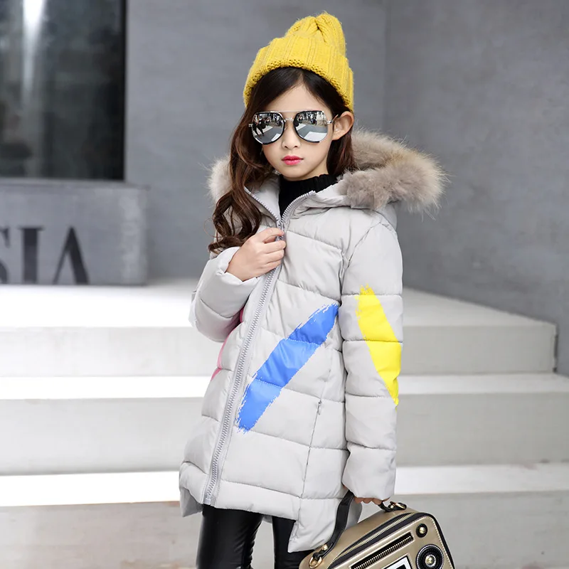 

Winter Jacket for Girls Casual Print Letter Long Thick Hooded Zipper Children Coats Kids Girls Outerwear 6 8 10 12 14 Years