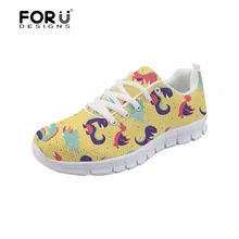 FORUDESIGNS/на шнуровке свет Вес обувь на плоской подошве для женщин; Симпатичная куртка с принтом "динозавр" Повседневное Для женщин воздушная сетчатая дышащая ходьба, белые и черные кроссовки со шнурками