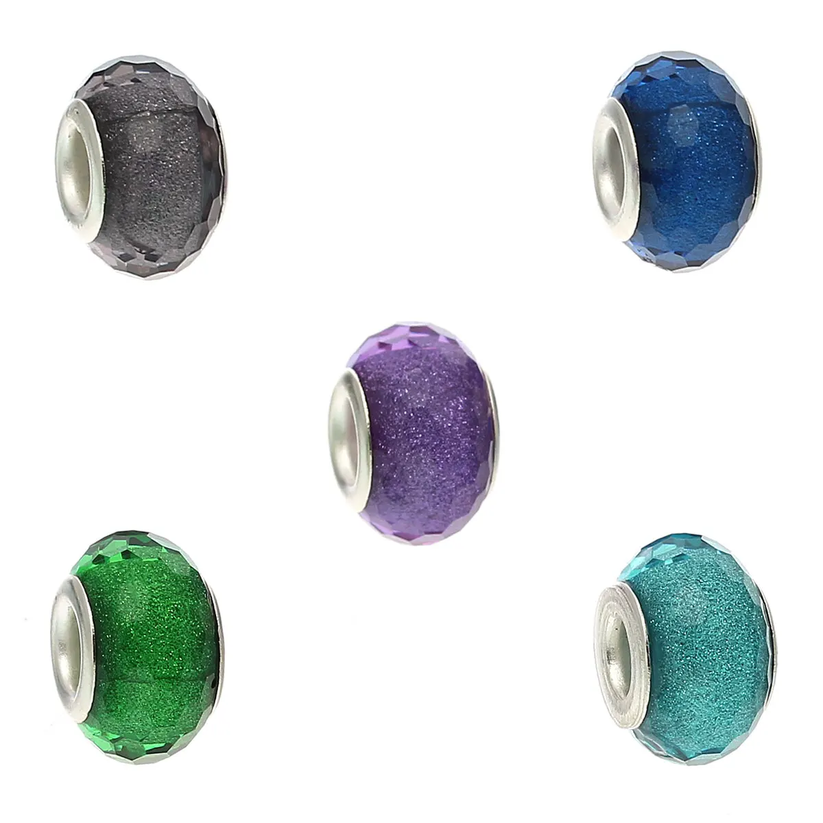 

DoreenBeads Resin European Style Charm Beads Round Mixed Glitter Facted About 14mmx9mm ,Hole: Approx 5.1mm,20 PCs new