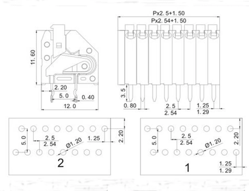 Печатная плата пружинный клеммный блок 2,54 мм шаг, ELT250-2.54, IEC250V2A CE Rohs UL300V2A 24-20AWG