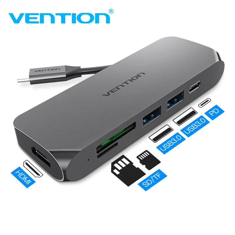 Vention USB HUB C к HDMI SD/TF кардридер Thunderbolt 3 адаптер для MacBook Samsung Galaxy S9 Huawei P20 Pro Type