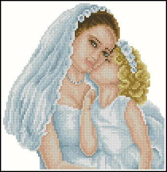 

Needlework 11CT 14CT 16CT 18CT Cross Stitch, DIY Count Cross Stitch, Embroidery Set, Mother and daughter in wedding dress