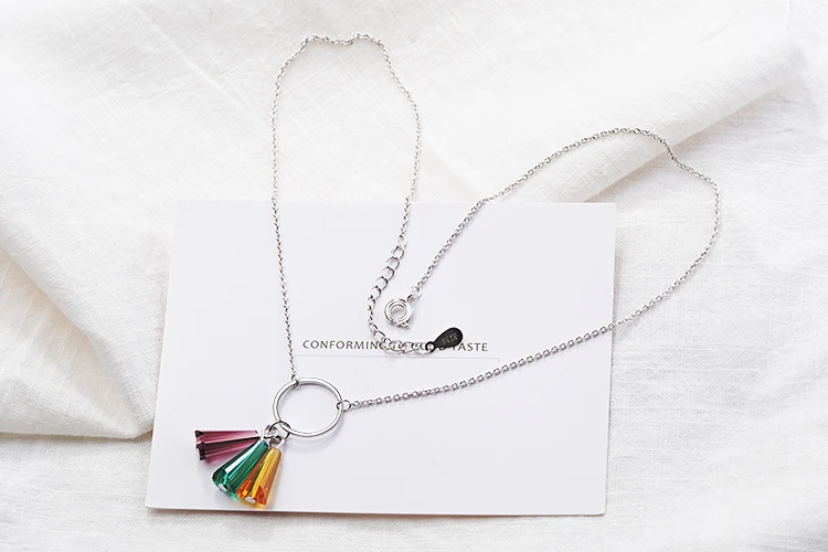 Anenjery разноцветное Ожерелье Из Искусственного хрусталя в форме веера с разноцветными кисточками, 925 пробы Серебряное ожерелье для женщин, S-N295