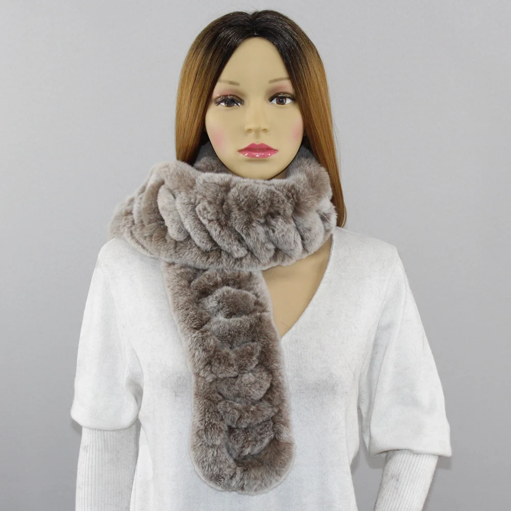 Women Genuine Rex Rabbit Fur Scarves Winter Warm 100%natural rabbit Fur scarf Fashion Females Real Fur Neckerchiefs