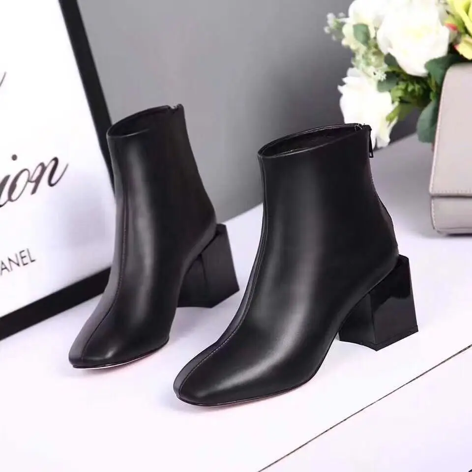 

New arrival high quality round toe high heel short boots genuine leather zips comfortable OL women shoes
