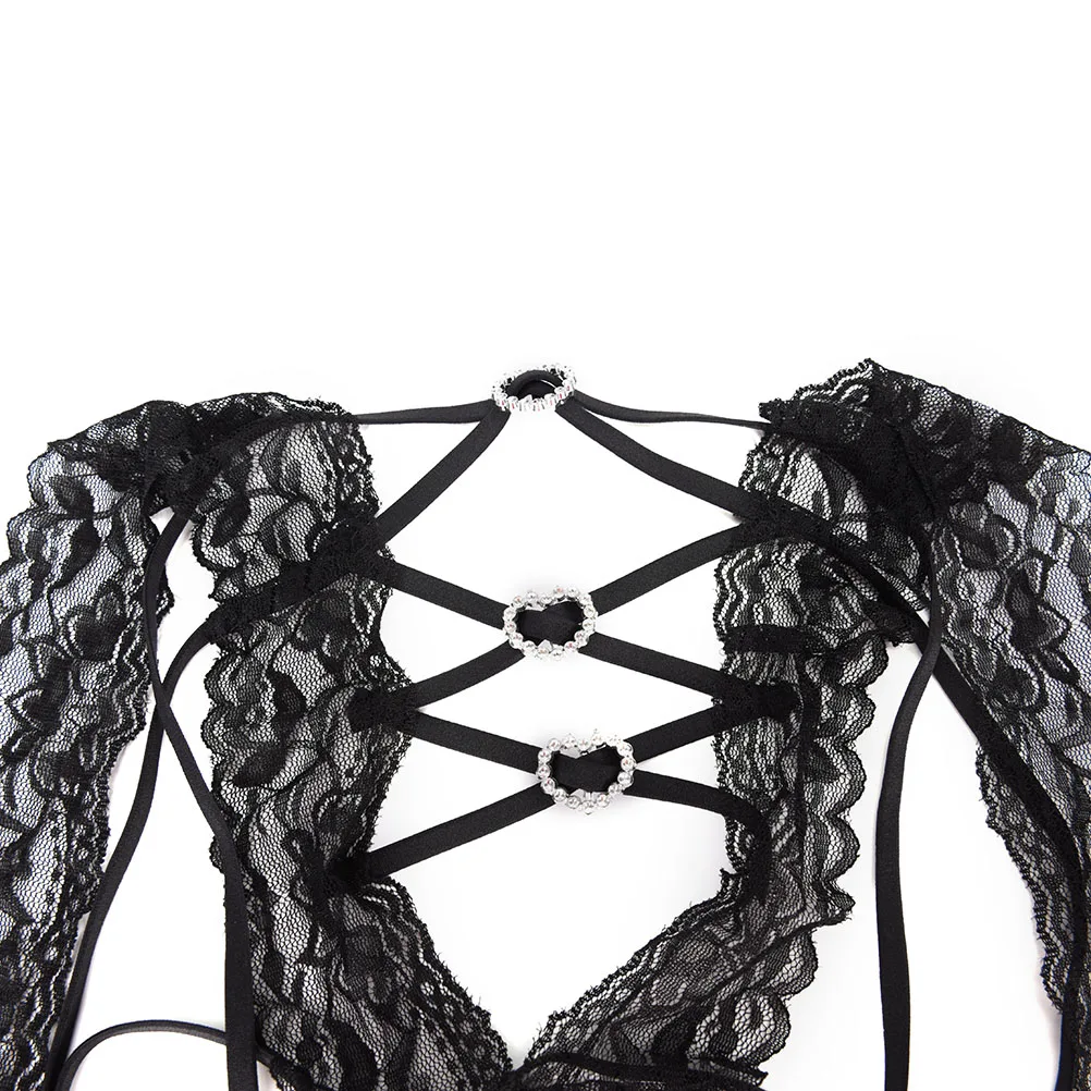 1Pcs Women Sexy Lingerie Black G String Lace Floral Sling Nightwear Underwear Sleepwear Teddies Bodysuits Wholesale