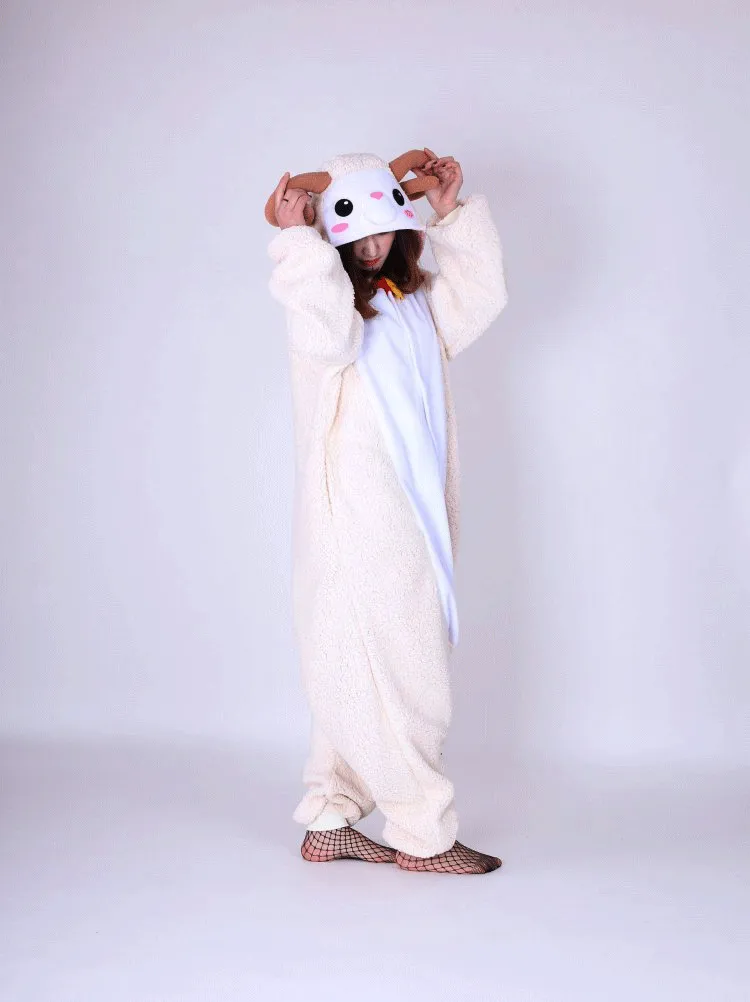 Мультфильм косплэй овец Onesie унисекс взрослых флис аниме костюм толстые теплые