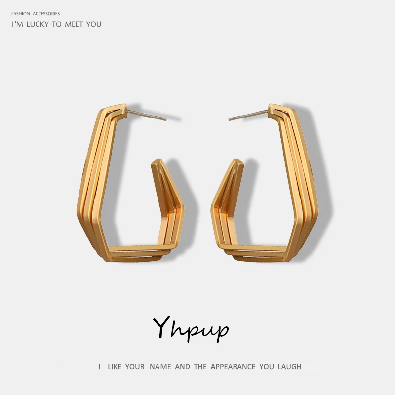 

Yhpup New Fashion Minimalist Zinc Alloy Geometric Stud Earrings Multi-layer Brand Charm Earrings For Women Party Jewelry Gift
