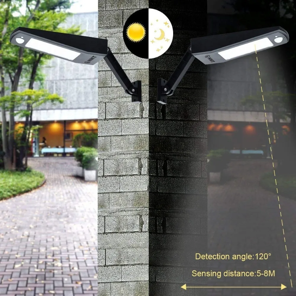 Linval 48LED солнечный датчик движения свет IP65 Водонепроницаемая беспроводная Регулируемая настенная лампа для наружного сада уличного пульта дистанционного управления