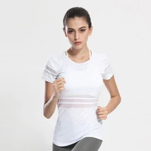 Для женщин Йога рубашки для мальчиков спортивные фитнес короткий рукав Футболка Дамы быстросохнущая футболки топы корректи