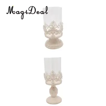 

2pcs Pillar Candle Holder Candlestick with Removable Glass Cover for Romantic Wedding Tabletop Decor