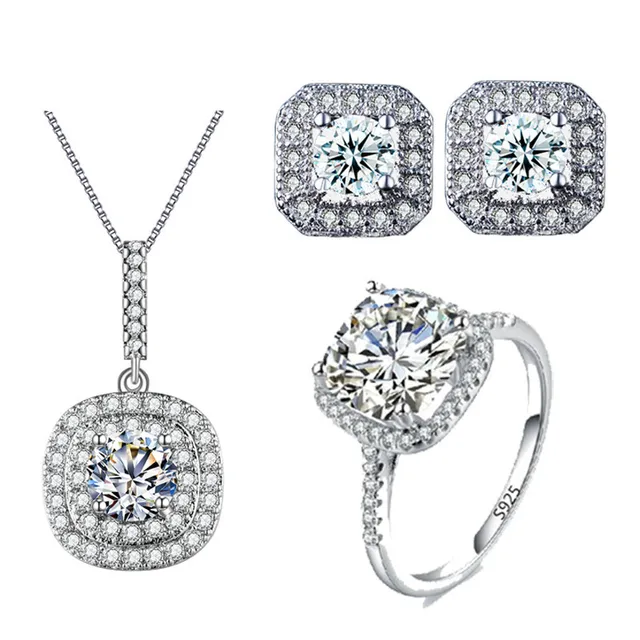 Fashion White Gold Color Wedding Jewelry Set Aaa Cz Necklace Fashion White Gold Color Wedding Jewelry Set Aaa Cz Necklace Engagement Ring Earring And