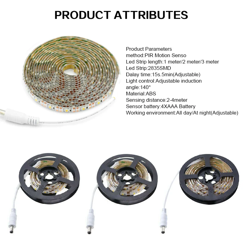 Светодиодная лента лампа 1 м 2 м 3 м беспроводной датчик движения PIR Светодиодный ночной Светильник для кровати 5 в 2835 Светодиодная лента питание от батареи типа ААА Гибкая лампа