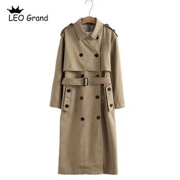 Vee Top women casual solid color double breasted outwear sashes office coat chic epaulet design long trench 902229 2 item image