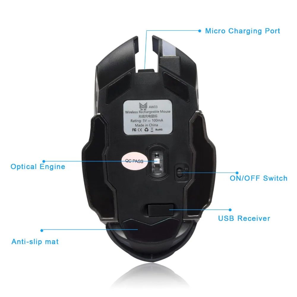 Anmck Wireless Gaming Mouse 2.4Ghz Backlight 4 Colors Rechargeable Professional Computer Gamer Silent Mouse 1600 DPI Adjustable Anmck Wireless Gaming Mouse 2.4Ghz Backlight 4 Colors Rechargeable Professional Computer Gamer Silent Mouse 1600 DPI Adjustable