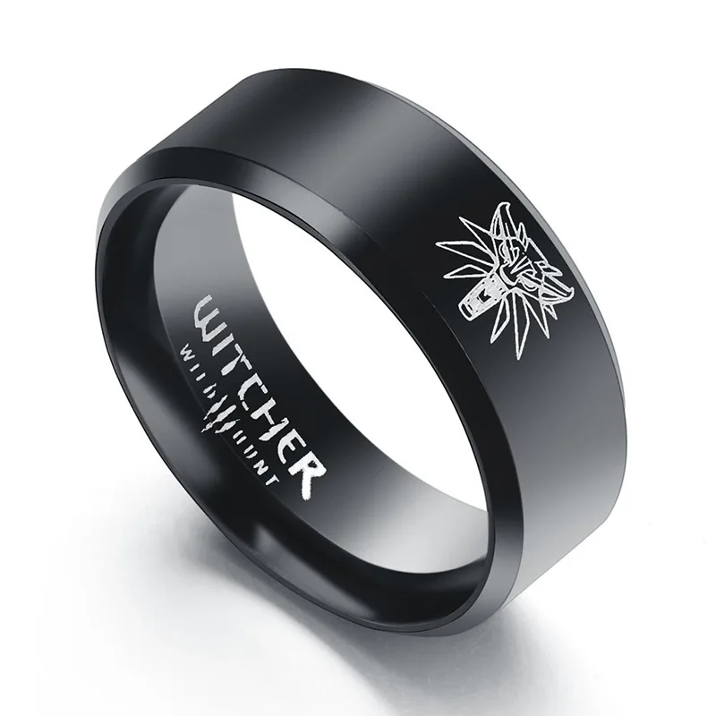 

Hot Game 3 Ring Wild Hunt Medallion Gold Stainless Steel Black Bike Rings for Men Punk Wolf Ring