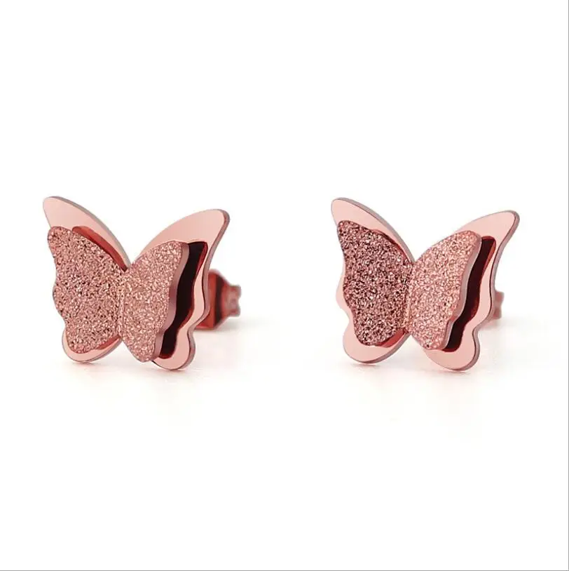 Новая yiustar Мода бабочка серьги женские элегантные бабочки серьги для девочек милые серьги из нержавеющей стали аксессуары - Окраска металла: Rose Earrings