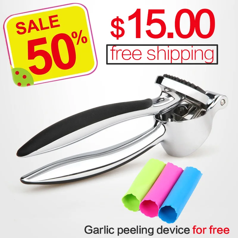 Stainless steel 304# quick hand squeeze garlic ginger presses crusher Manual kitchen tool Garlic peeling device free shipping