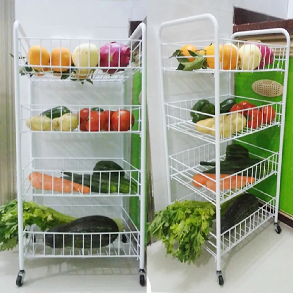 

4 Tier Universal Iron Kitchen Fruit Vegetable Rack On Wheels Deep Storage Stand Cart Trolley Bathroom Washroom Shelving Rack