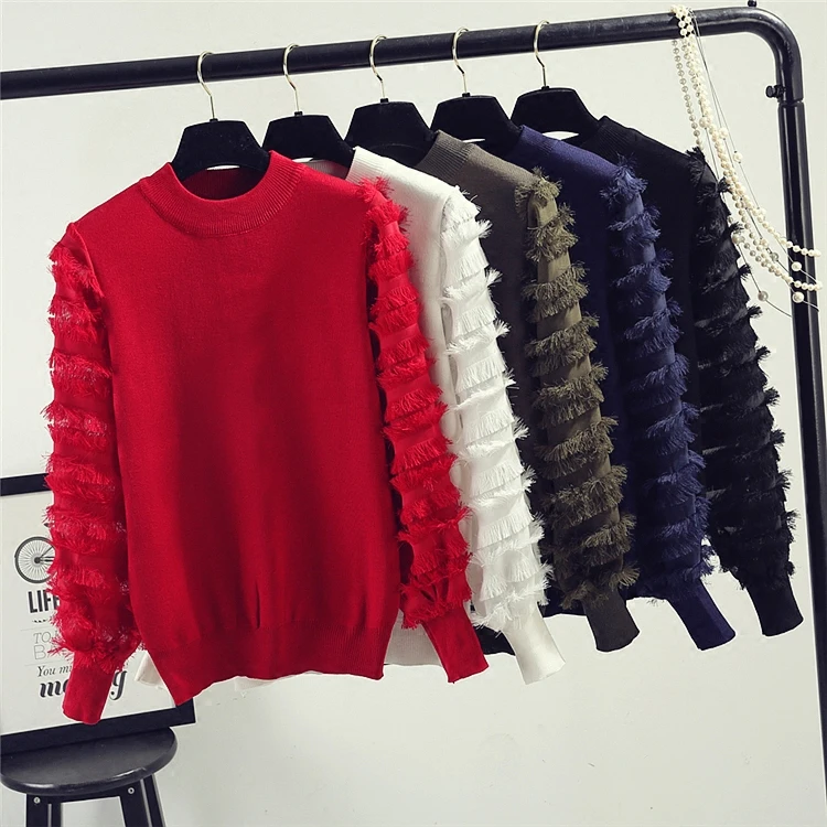 

Amolapha Women Knitted Tassel Sweaters Long Sleeve Solid Female Woman Casual Pullover Tops