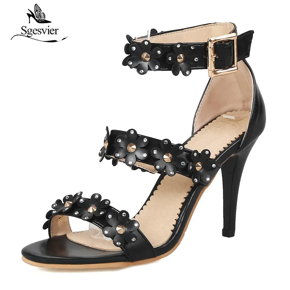 

SGESVIER New Summer Women Open Toe Gladiator Sandals Wedding Party Shoes Thin High Heel Sandal Black Red White Size 31-48 B71