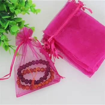 

Wholesale 100pcs/lot 17*23cm Rose Red Jewelry Pouches Sachet Organza Favor Wedding Candy Packaging Drawstring Organza Bags