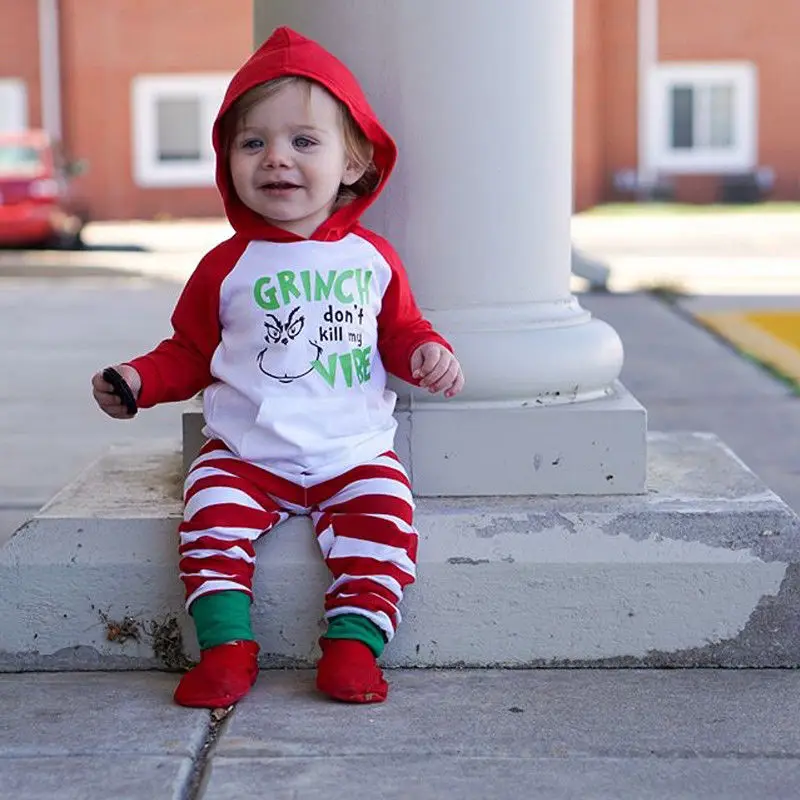 

0-24M Christmas costume for kids Xmas Newborn Baby Girl Boy Hooded Tops Stripe Red Pants Cute Childrens Clothing Outfits set