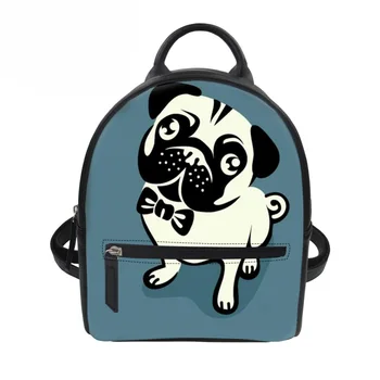 

THIKIN Pug French Dog Printing Women PU Mini Backpack Custom Backpack Bag for Girl Purse Small School Bag Mochila Drop Shipping