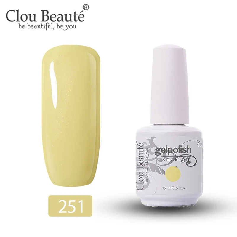 251 Clou Beaute Гель-лак для ногтей 15 мл, грунтовка для ногтей, гель-основа и верхнее покрытие, УФ светодиодный Полупостоянный лак, Гель-лак, замочить от белого - Цвет: 251