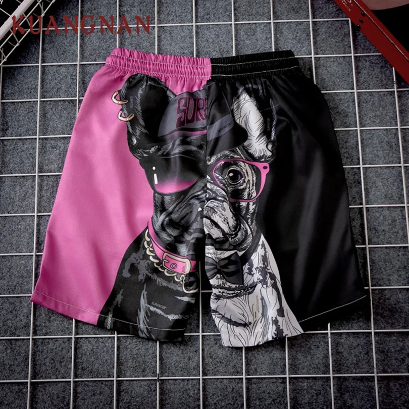 KUANGNAN розовый принт собаки повседневные летние хлопковые шорты мужские спортивные мужские шорты летние мужские шорты хлопок человек 5XL Новинка