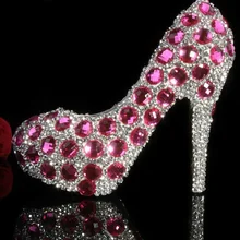 luxury pink crystals rhinestones princess shoes sparkling silver diamonds high heels wedding shoes Pretty shoes for Bride