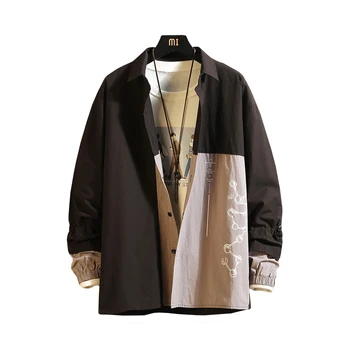 

Patchwork Casual Men Shirt Long Sleeve Summer Korean Fashion Desinger Shirt Male Vintage Mens Shirts Punk Rave Mens Clothes T6V2